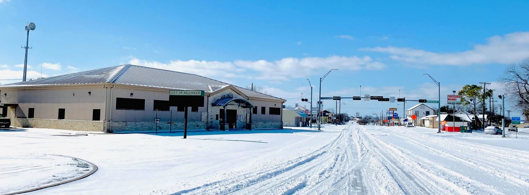 City Hall during a winter storm 
