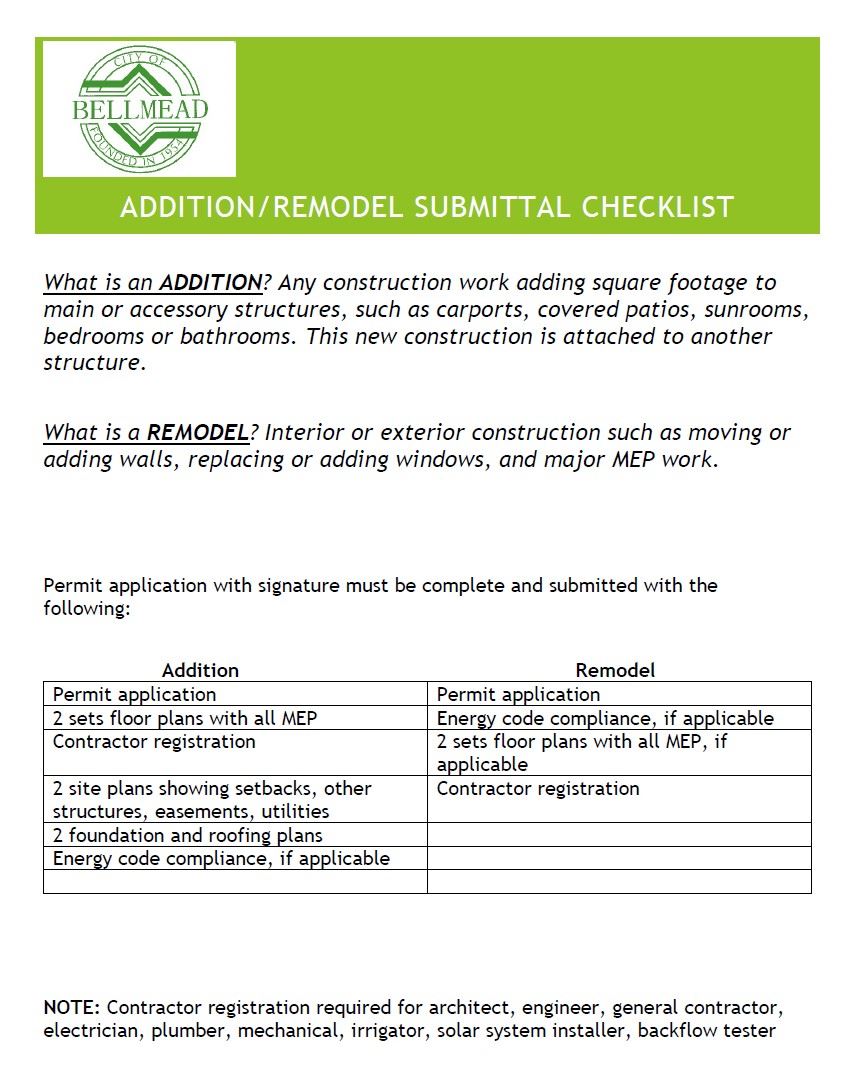 Addition Remodel Checklist